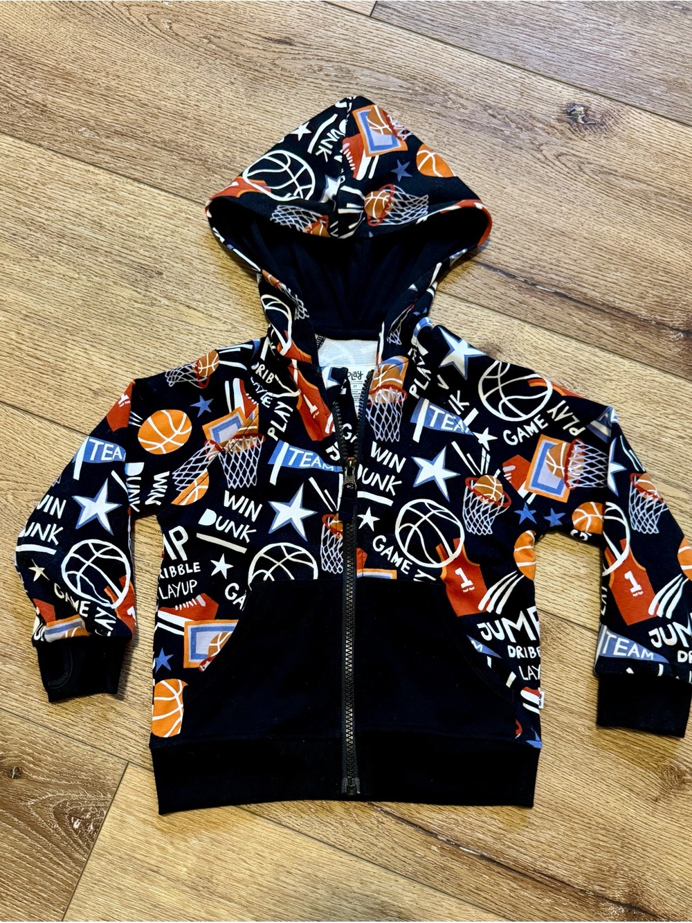 Little Sleepies Slam Dunn Basketball Zip Hoodie - Black & Orange 3t